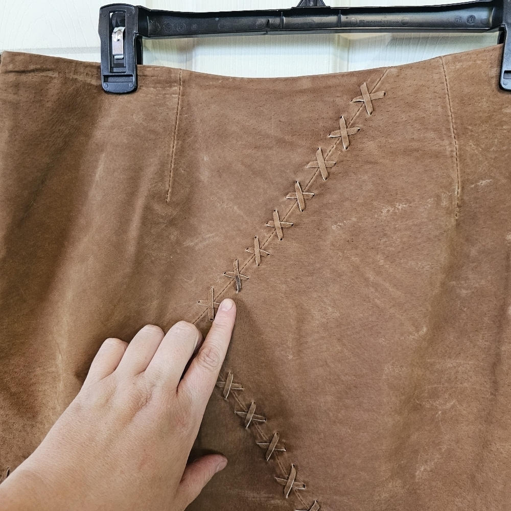 Vintage Faded Glory Y2K Leather Criss Cross Stich Skirt Southwestern Boho - Picture 8 of 8